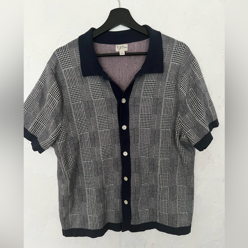 J. Crew Black and Gray Plaid Short Sleeve Button-Down Knit Shirt